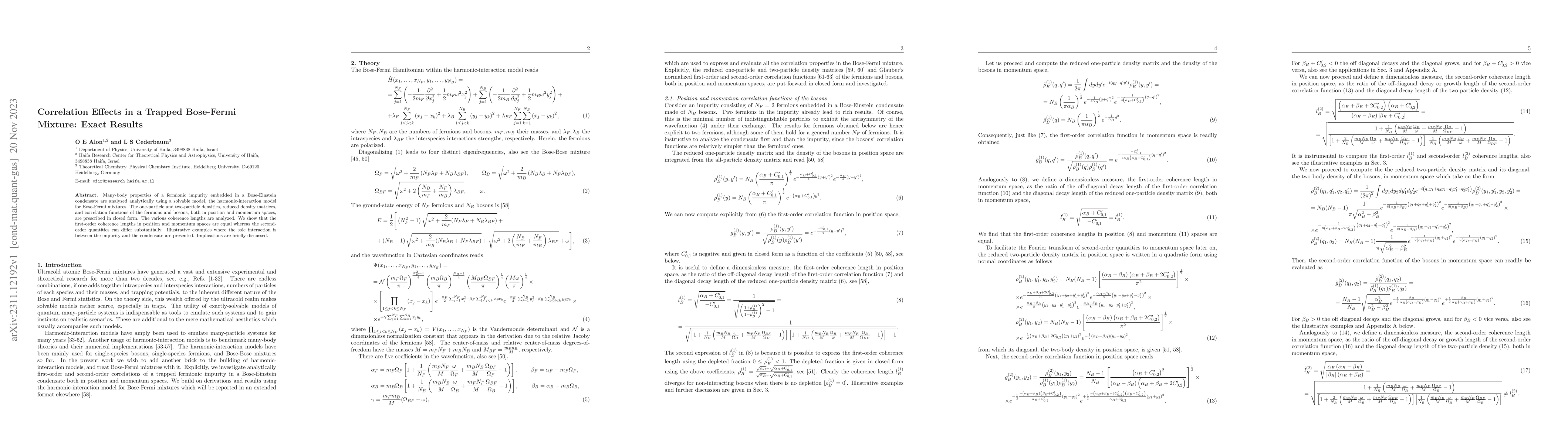 Thumbnail for Correlation Effects in a Trapped Bose-Fermi Mixture: Exact Results