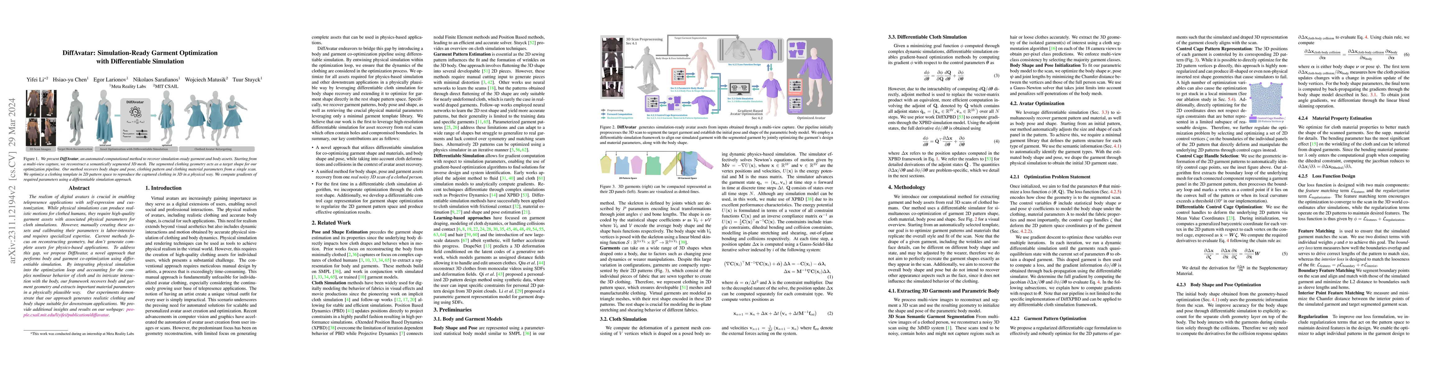Thumbnail for DiffAvatar: Simulation-Ready Garment Optimization with Differentiable
  Simulation