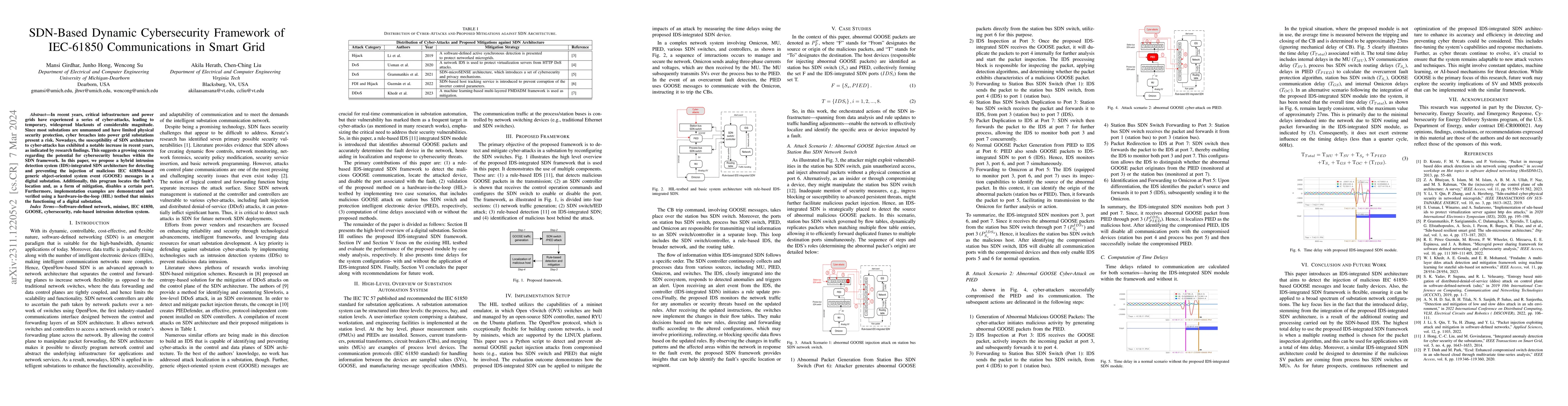 Thumbnail for SDN-Based Dynamic Cybersecurity Framework of IEC-61850 Communications in
  Smart Grid