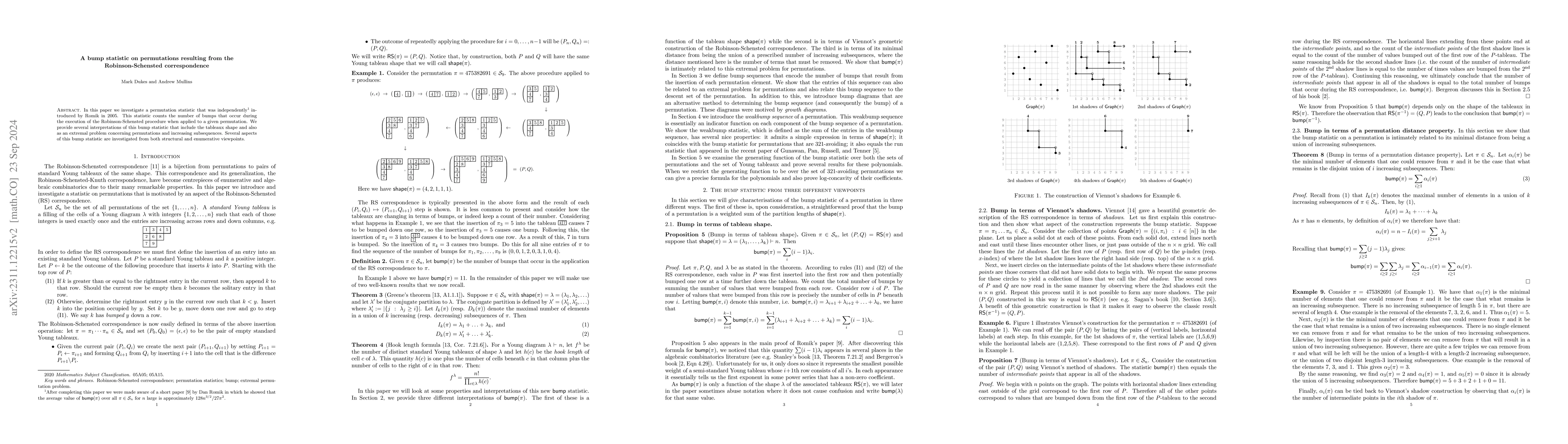 Thumbnail for A bump statistic on permutations resulting from the Robinson-Schensted
  correspondence