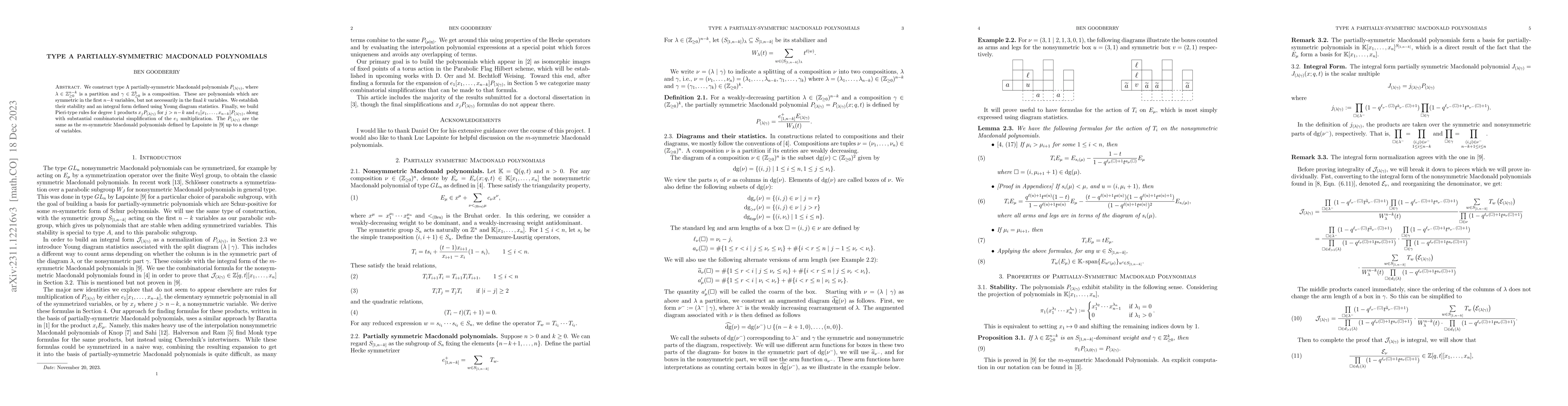 Thumbnail for Type A Partially-Symmetric Macdonald Polynomials