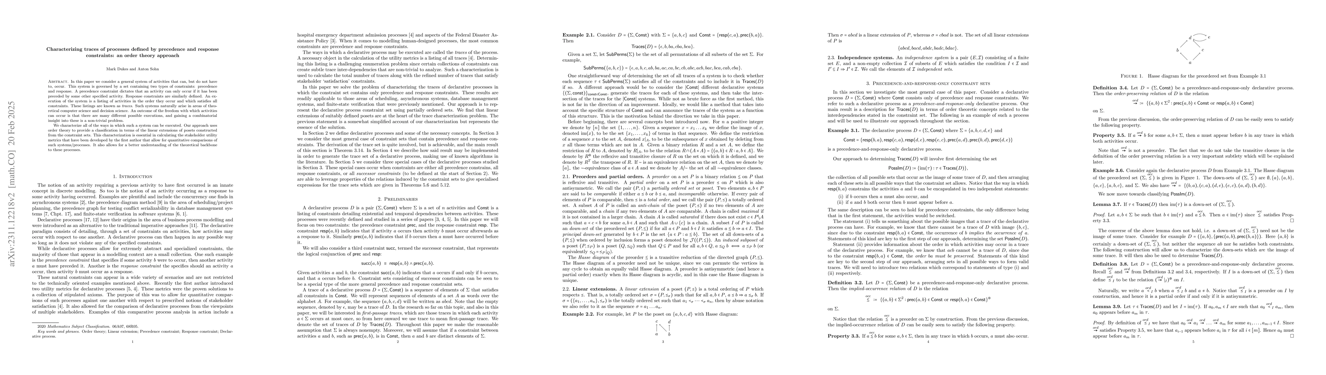 Thumbnail for Characterizing traces of processes defined by precedence and response
  constraints: an order theory approach