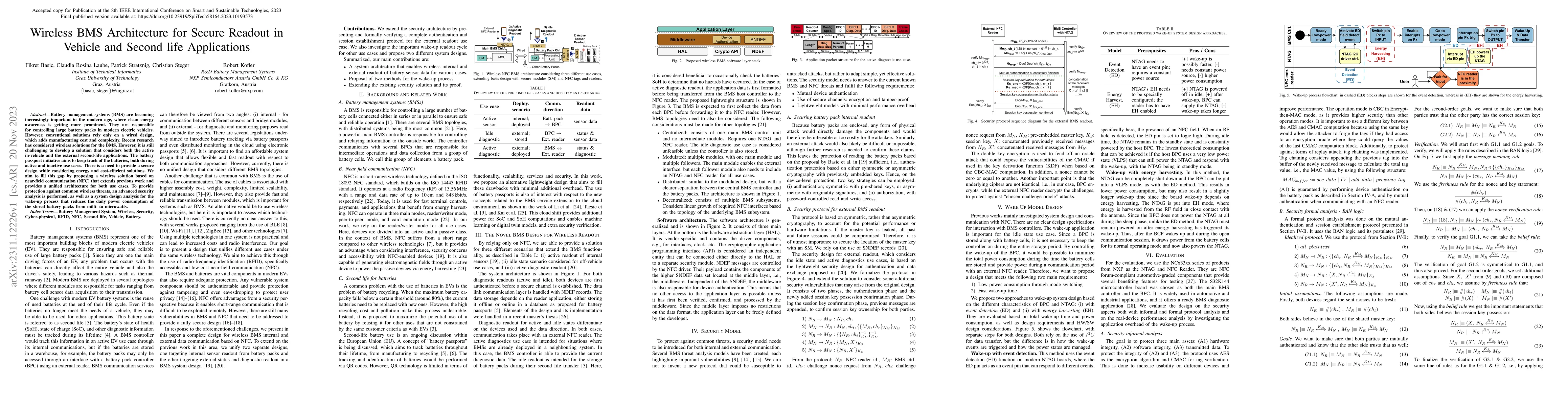 Thumbnail for Wireless BMS Architecture for Secure Readout in Vehicle and Second life
  Applications