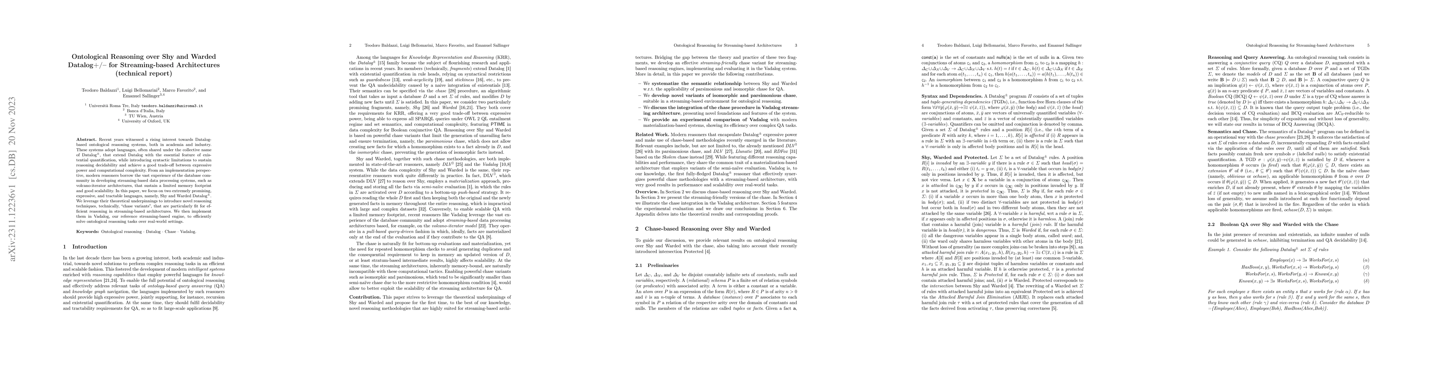 Thumbnail for Ontological Reasoning over Shy and Warded Datalog$+/-$ for
  Streaming-based Architectures (technical report)