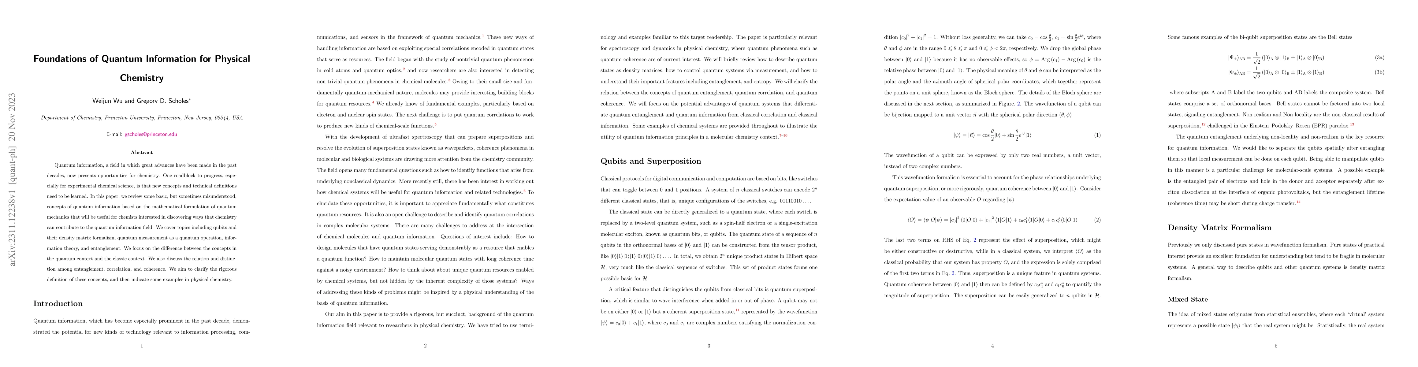Thumbnail for Foundations of Quantum Information for Physical Chemistry