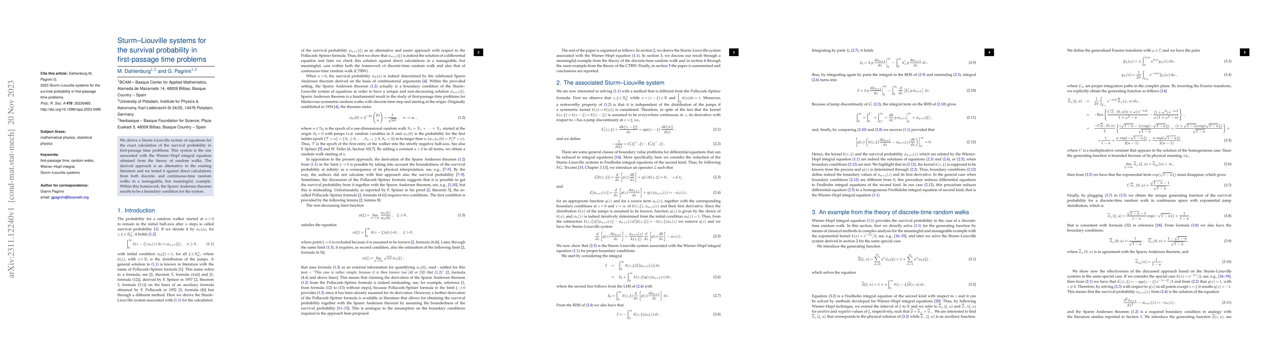 Thumbnail for Sturm-Liouville systems for the survival probability in first-passage
  time problems