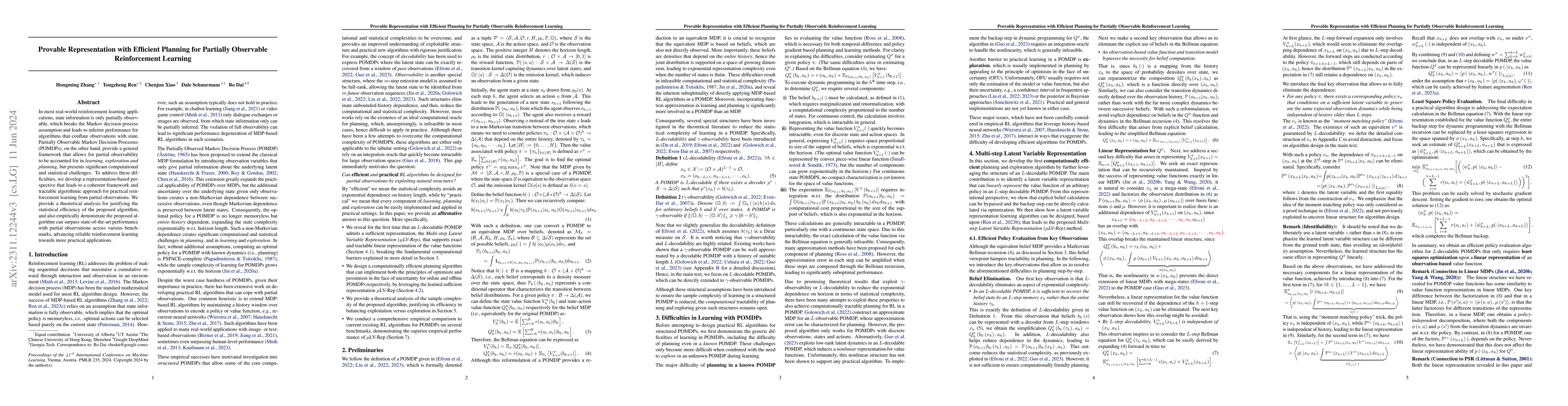 Thumbnail for Provable Representation with Efficient Planning for Partial Observable
  Reinforcement Learning