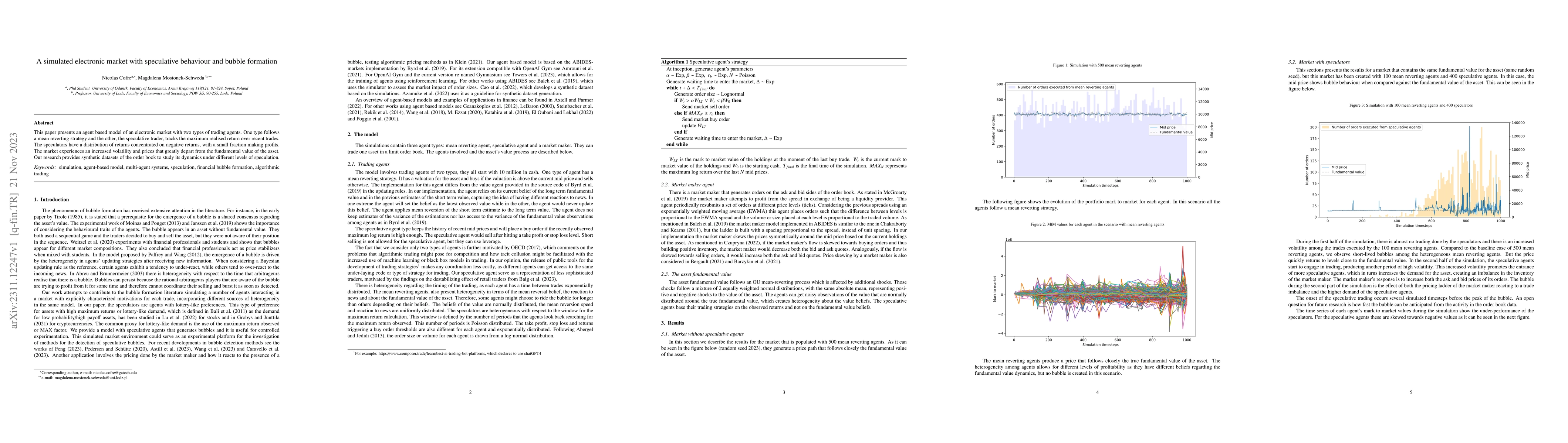 Thumbnail for A simulated electronic market with speculative behaviour and bubble
  formation