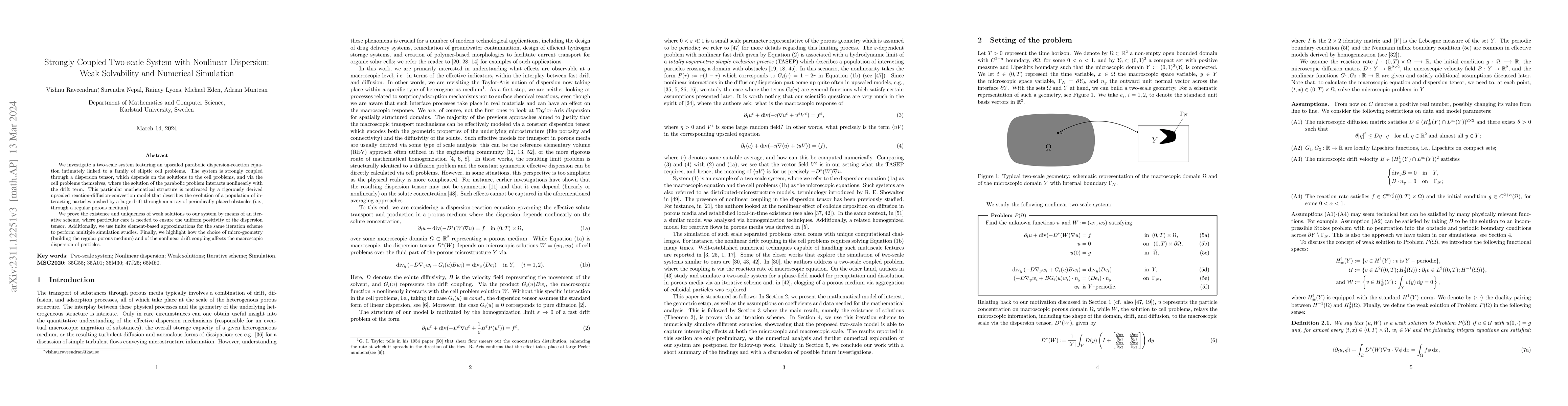 Thumbnail for Strongly Coupled Two-scale System with Nonlinear Dispersion: Weak
  Solvability and Numerical Simulation