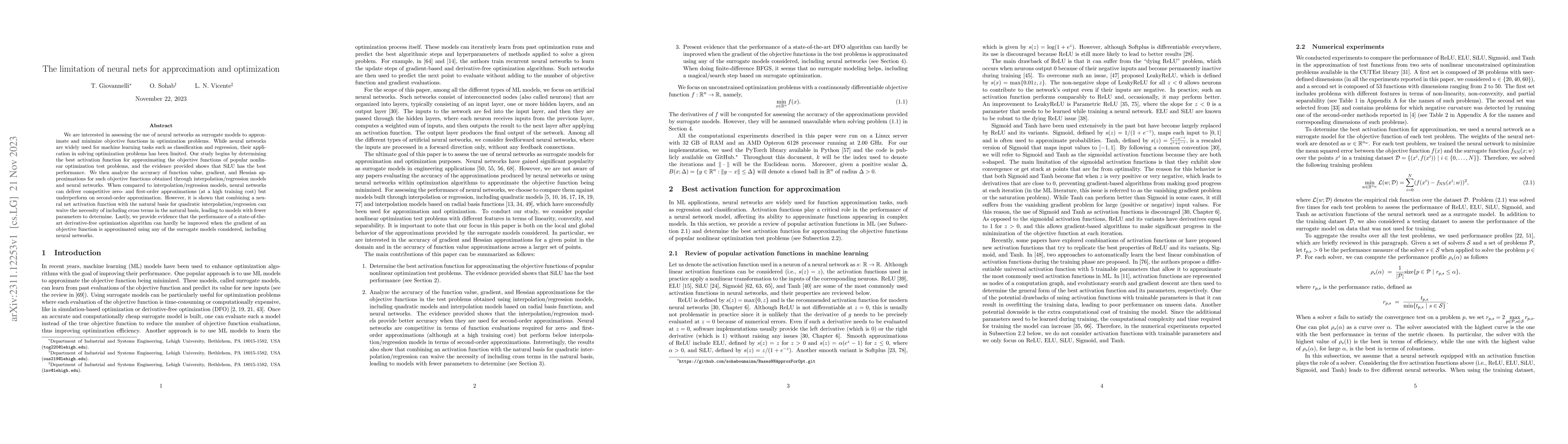 Thumbnail for The limitation of neural nets for approximation and optimization