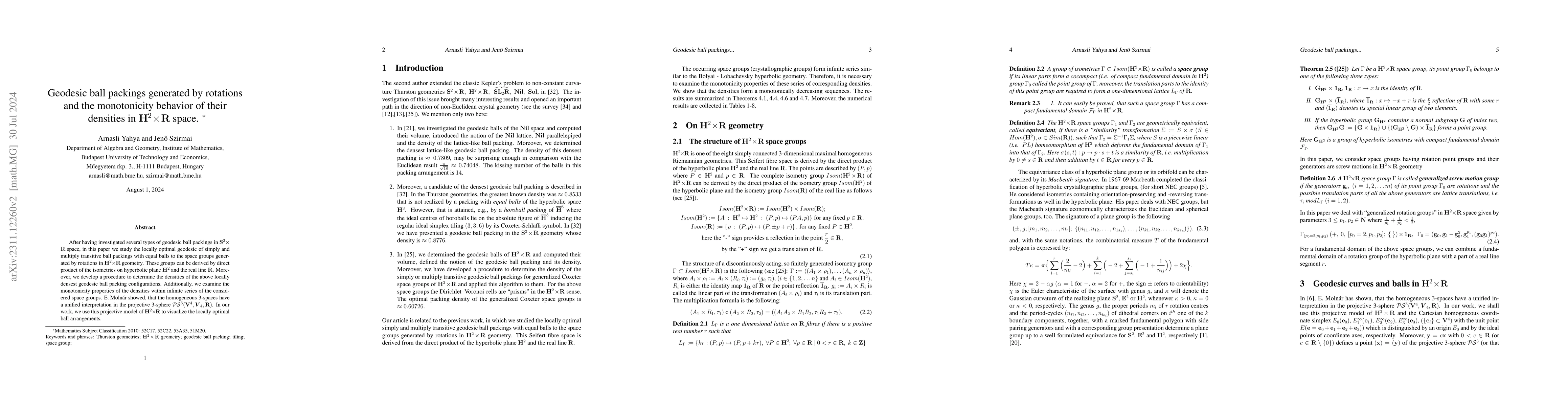 Thumbnail for Geodesic ball packings generated by rotations and monotonicity behavior
  of their densities in $\mathbf{H}^2\!\times\!\mathbf{R}$ space