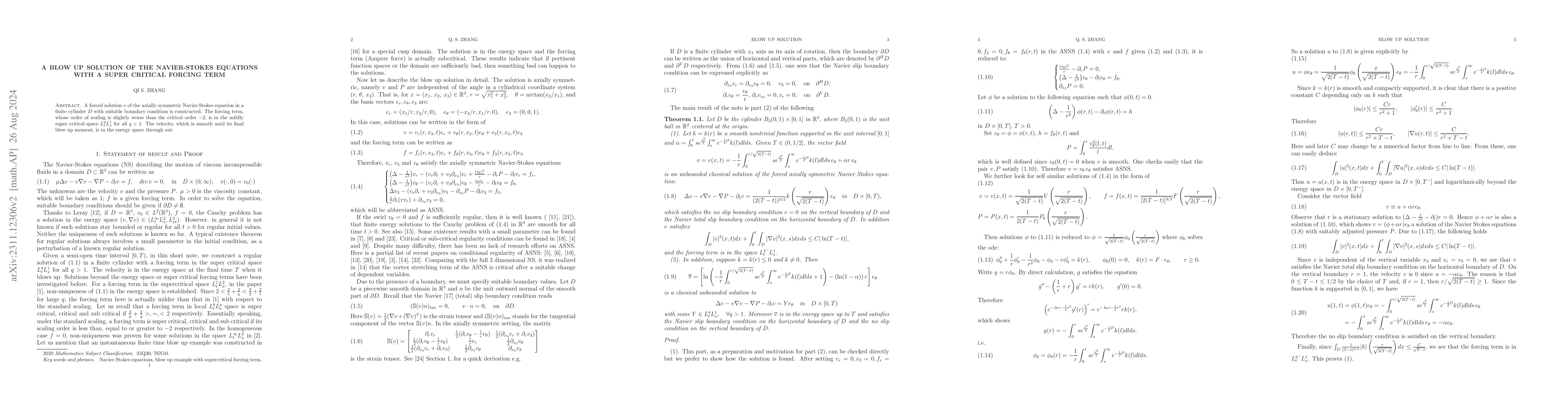 Thumbnail for A blow up solution of the Navier-Stokes equations with a super critical
  forcing term