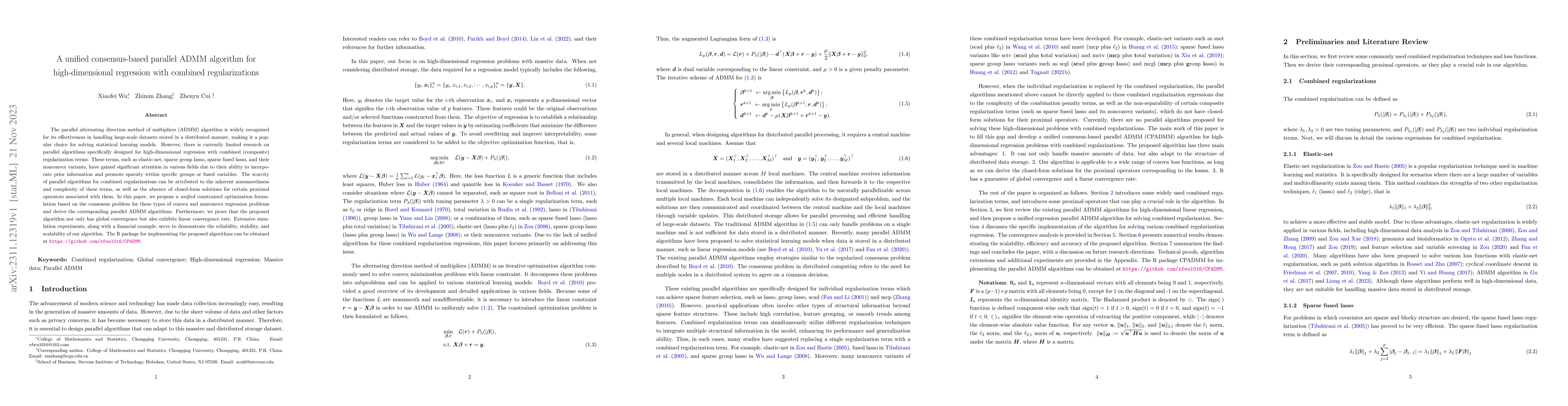 Thumbnail for A unified consensus-based parallel ADMM algorithm for high-dimensional
  regression with combined regularizations