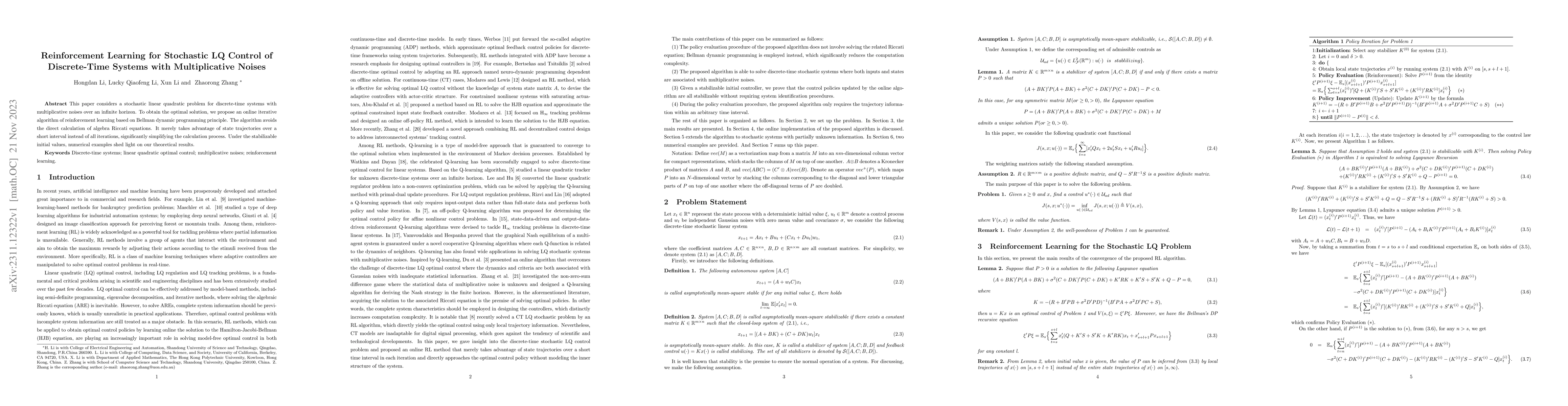 Thumbnail for Reinforcement Learning for Stochastic LQ Control of Discrete-Time
  Systems with Multiplicative Noises