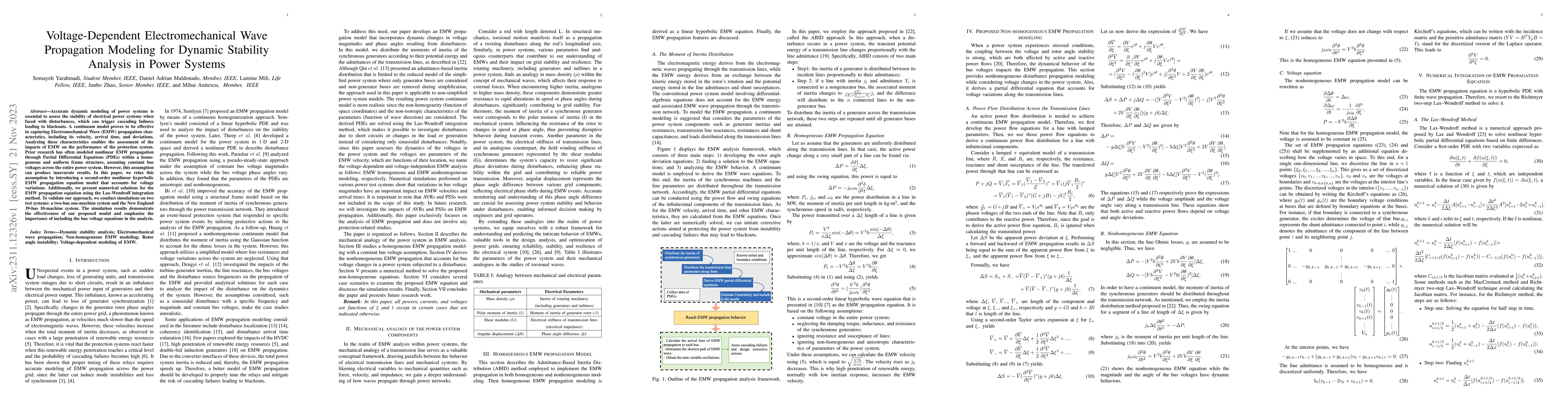 Thumbnail for Voltage-Dependent Electromechanical Wave Propagation Modeling for
  Dynamic Stability Analysis in Power Systems