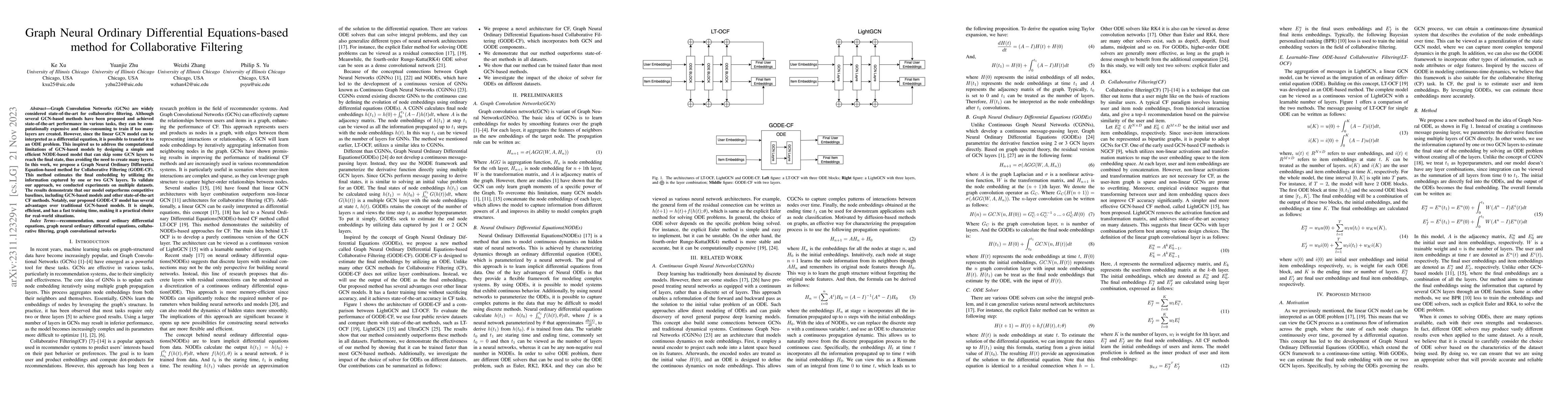 Thumbnail for Graph Neural Ordinary Differential Equations-based method for
  Collaborative Filtering
