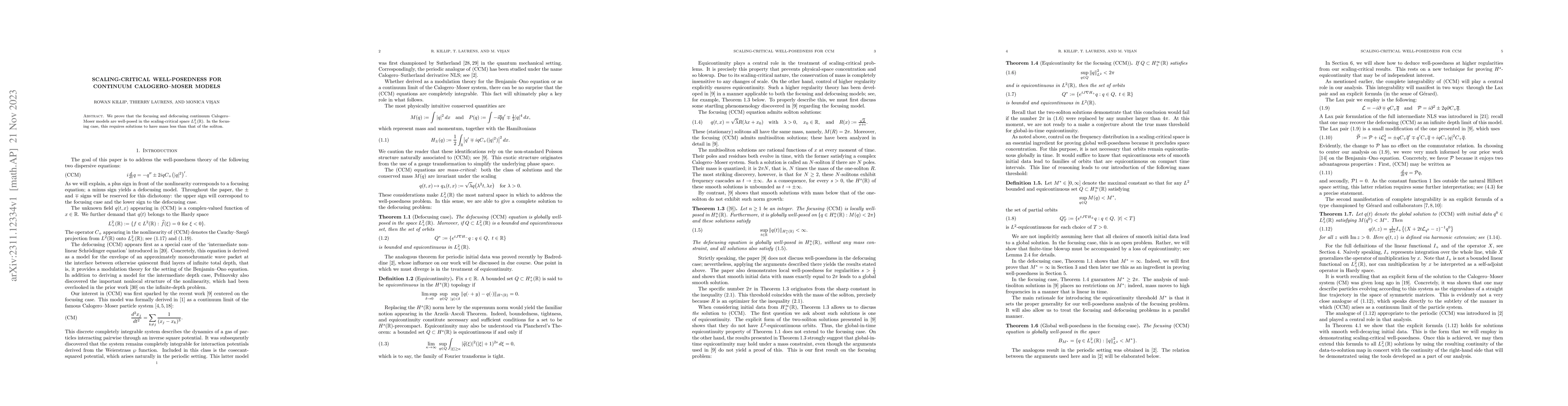 Thumbnail for Scaling-critical well-posedness for continuum Calogero-Moser models