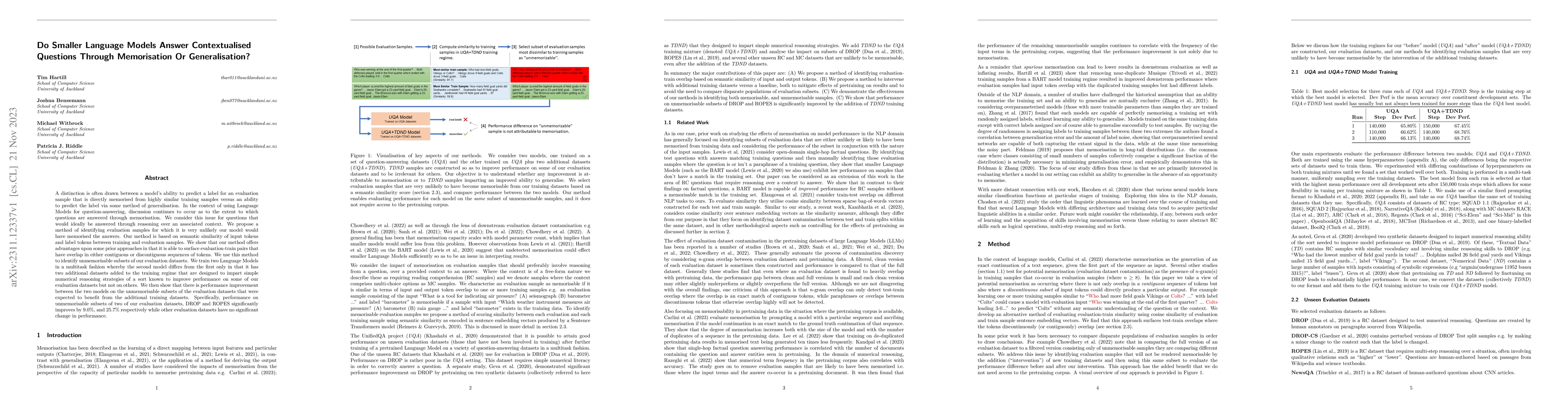 Thumbnail for Do Smaller Language Models Answer Contextualised Questions Through
  Memorisation Or Generalisation?