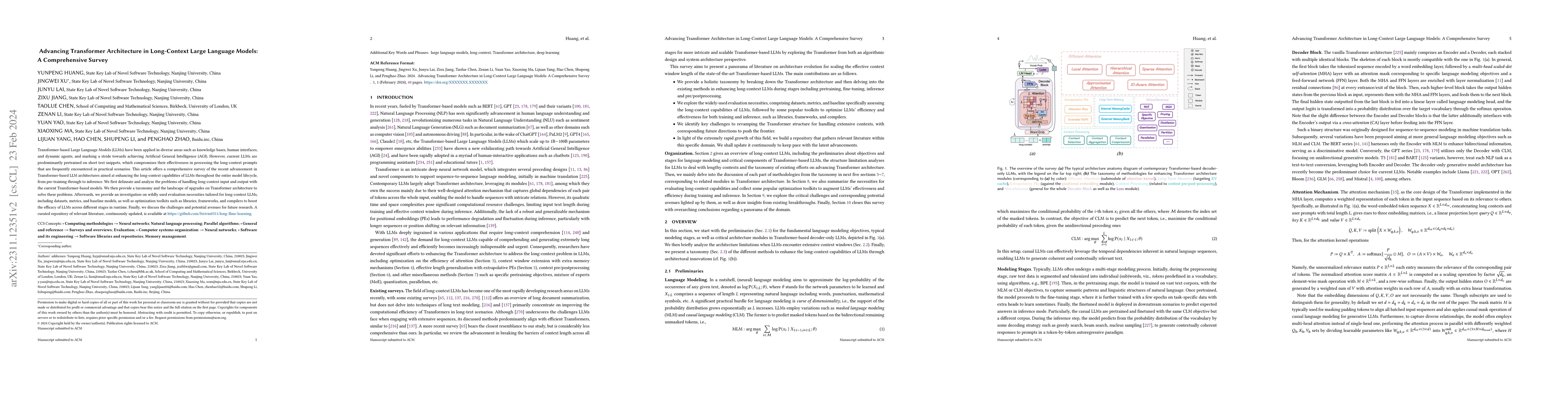 Thumbnail for Advancing Transformer Architecture in Long-Context Large Language
  Models: A Comprehensive Survey