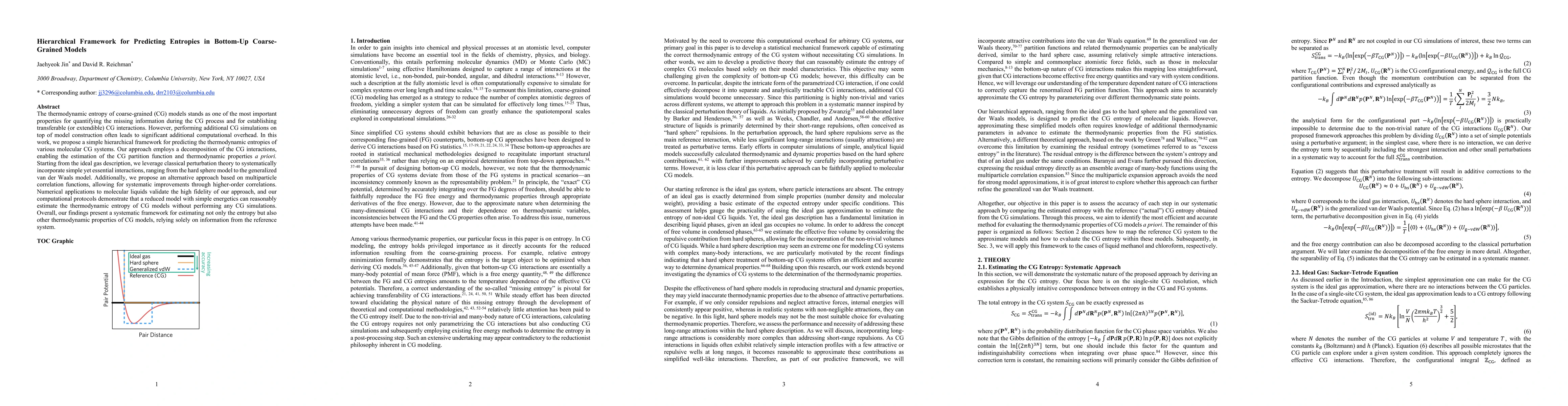 Thumbnail for Hierarchical Framework for Predicting Entropies in Bottom-Up
  Coarse-Grained Models