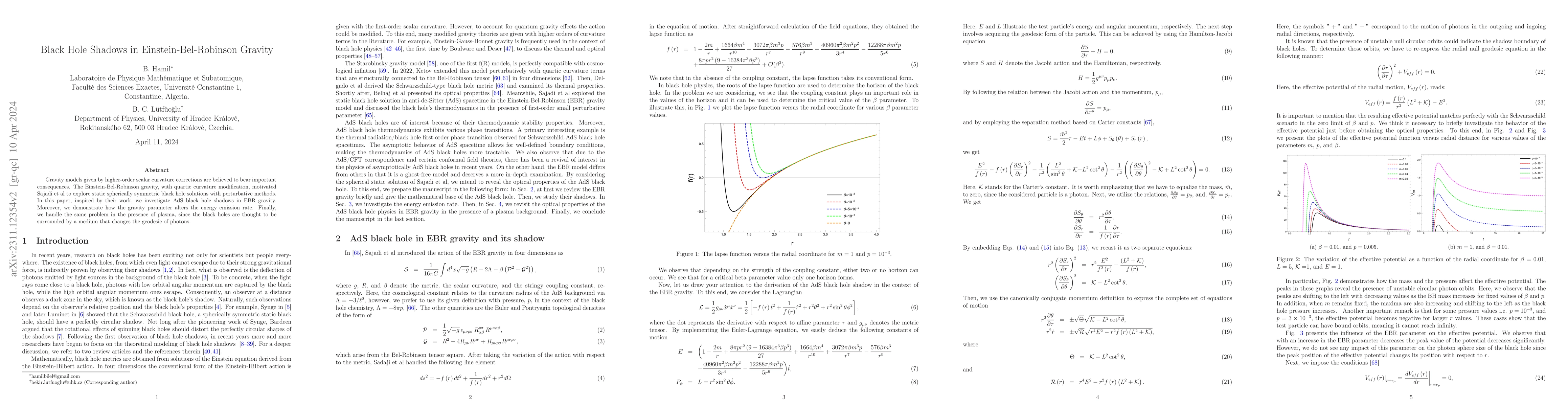 Thumbnail for Black Hole Shadows in Einstein-Bel-Robinson Gravity
