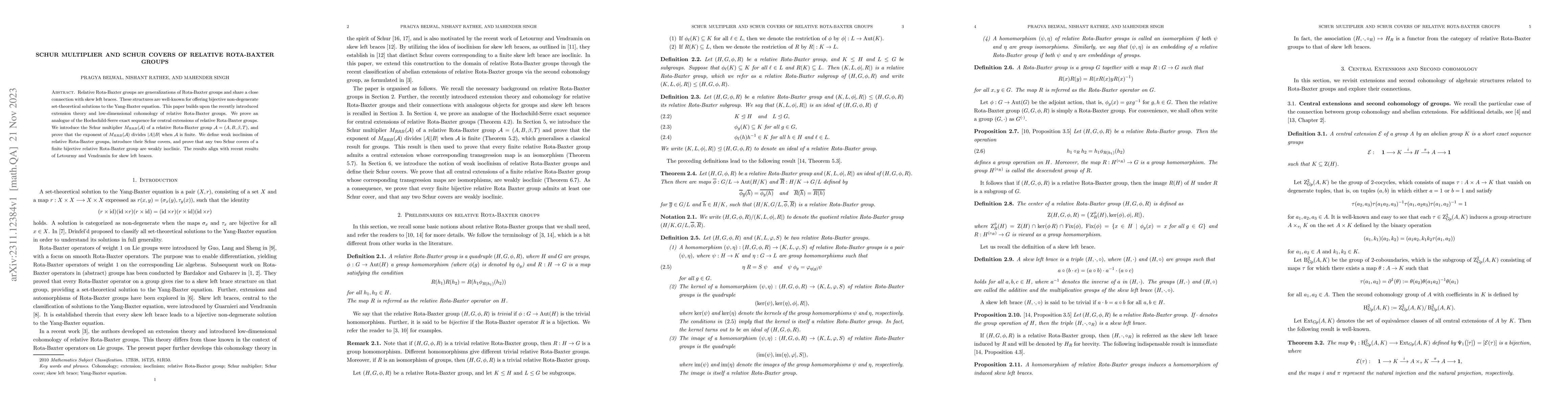 Thumbnail for Schur multiplier and Schur covers of relative Rota-Baxter groups