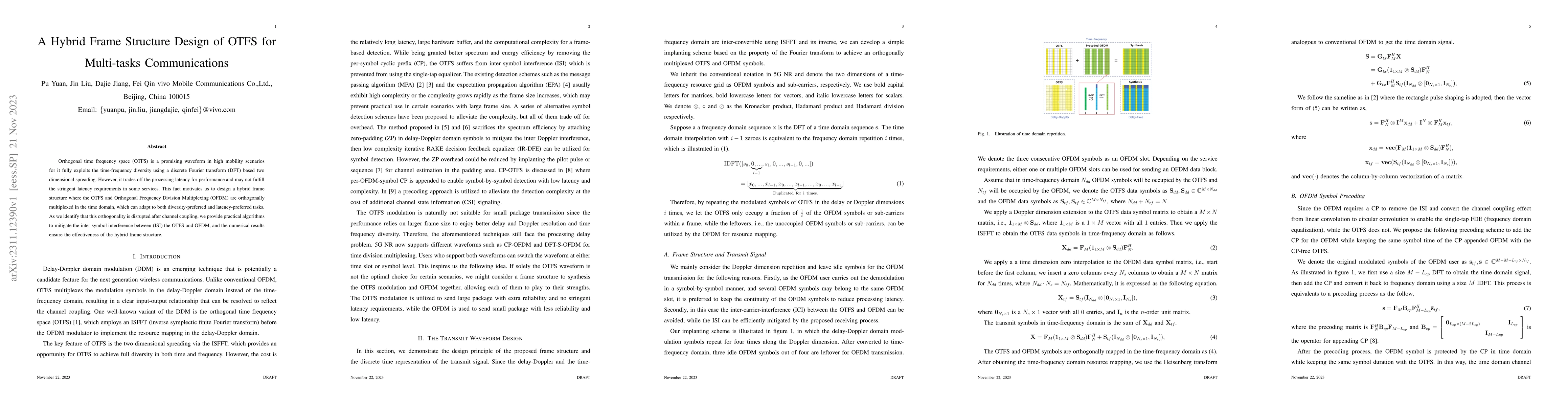 Thumbnail for A Hybrid Frame Structure Design of OTFS for Multi-tasks Communications