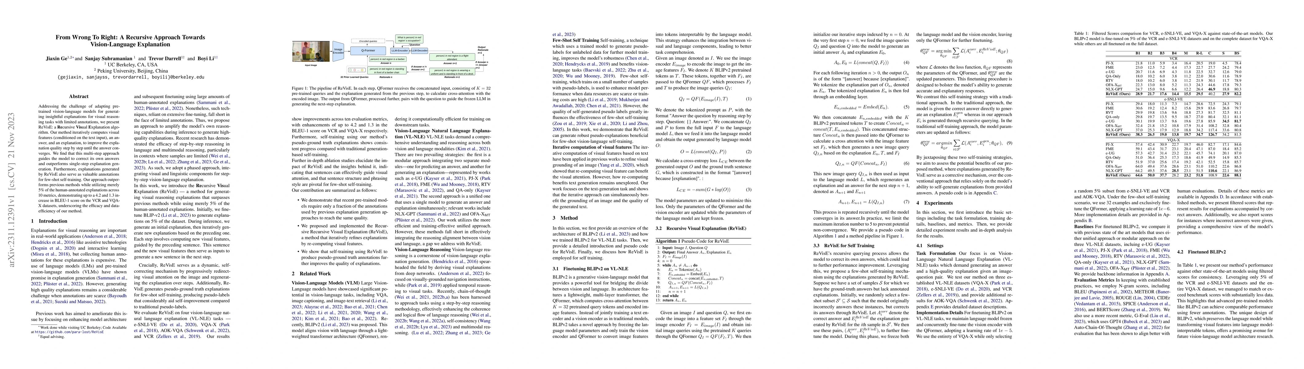 Thumbnail for From Wrong To Right: A Recursive Approach Towards Vision-Language
  Explanation