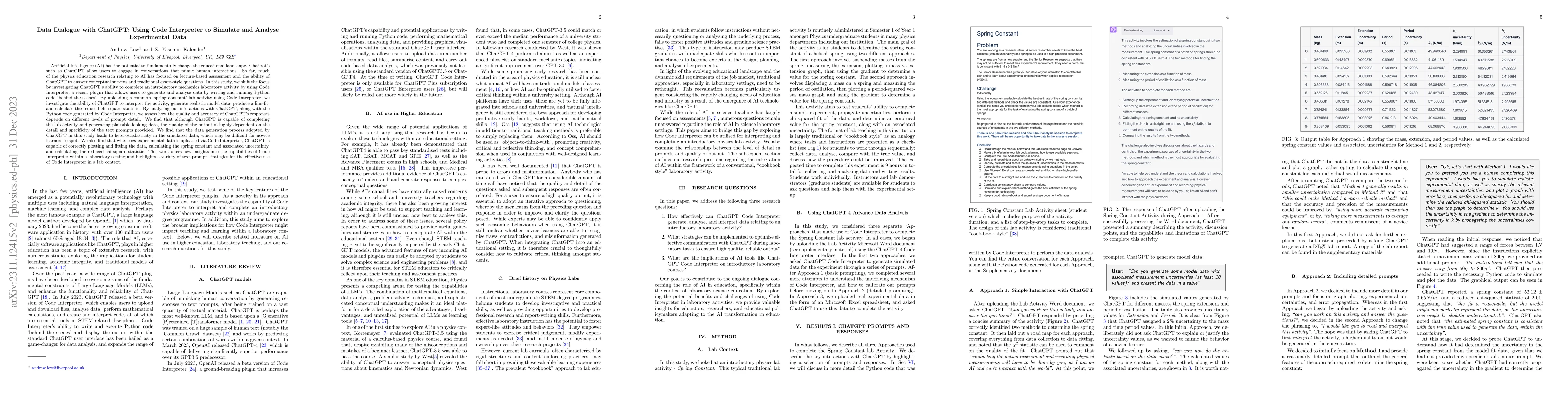 Thumbnail for Data Dialogue with ChatGPT: Using Code Interpreter to Simulate and
  Analyse Experimental Data