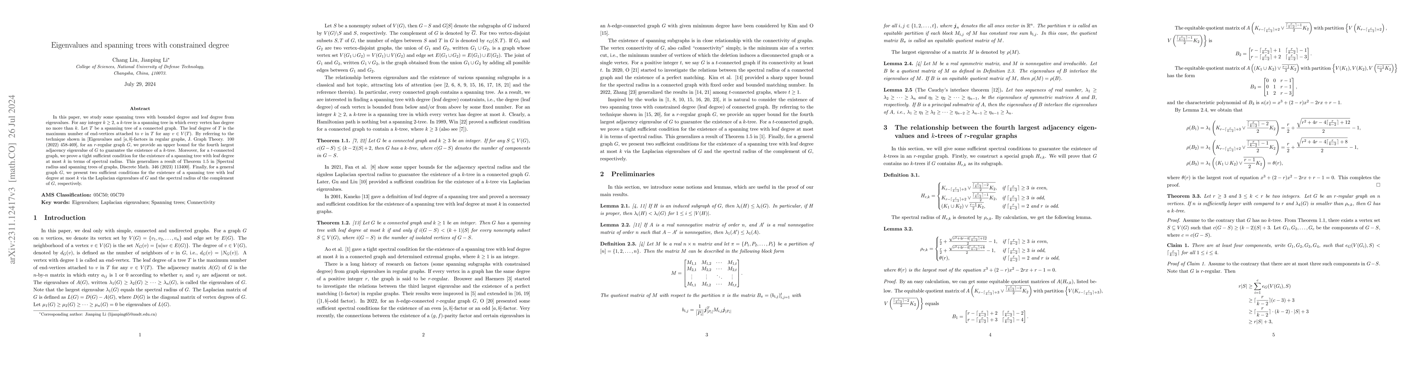 Thumbnail for Eigenvalues and spanning trees with constrained degree