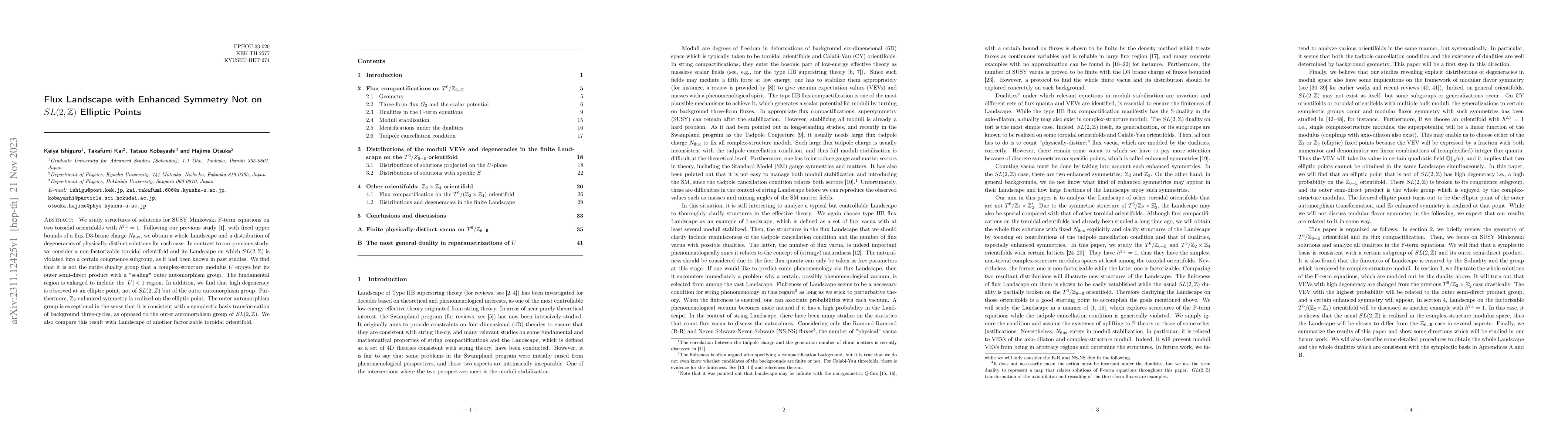 Thumbnail for Flux Landscape with Enhanced Symmetry Not on $SL(2, \mathbb{Z})$
  Elliptic Points