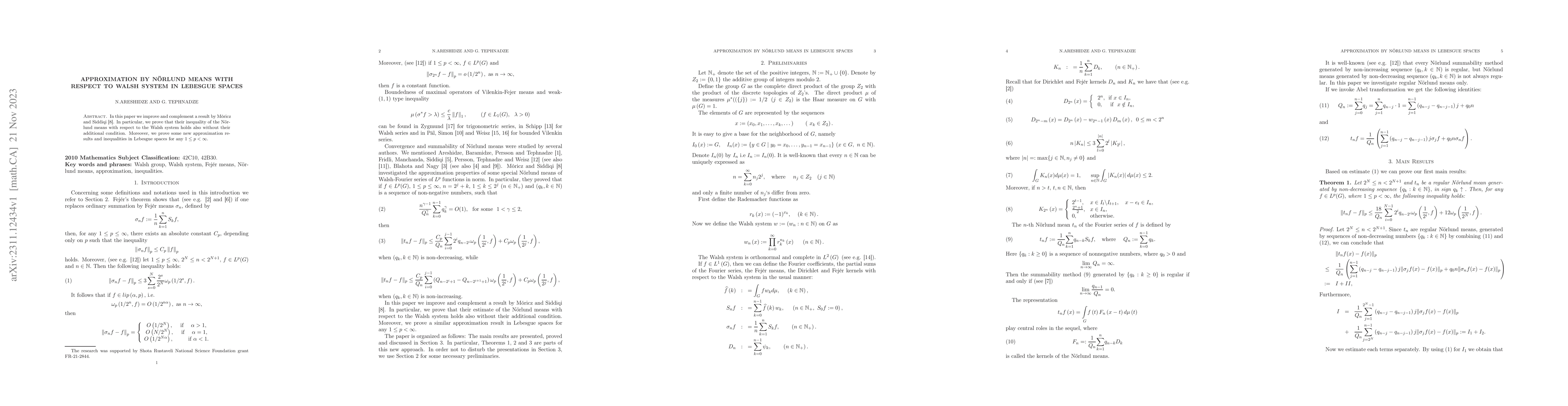 Thumbnail for Approximation by N\"orlund means with respect to Walsh system in
  Lebesgue spaces
