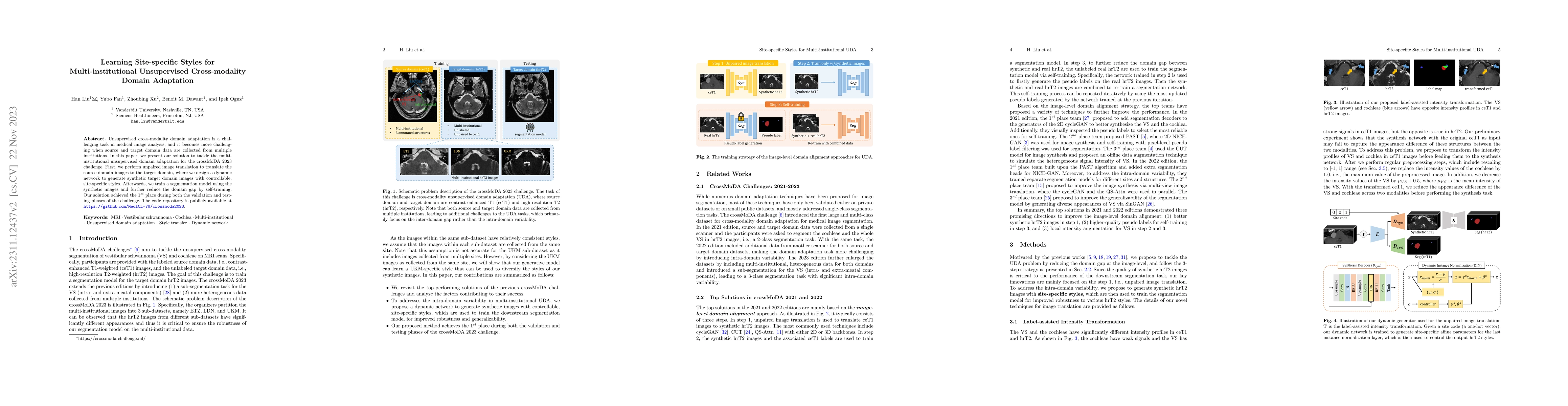 Thumbnail for Learning Site-specific Styles for Multi-institutional Unsupervised
  Cross-modality Domain Adaptation