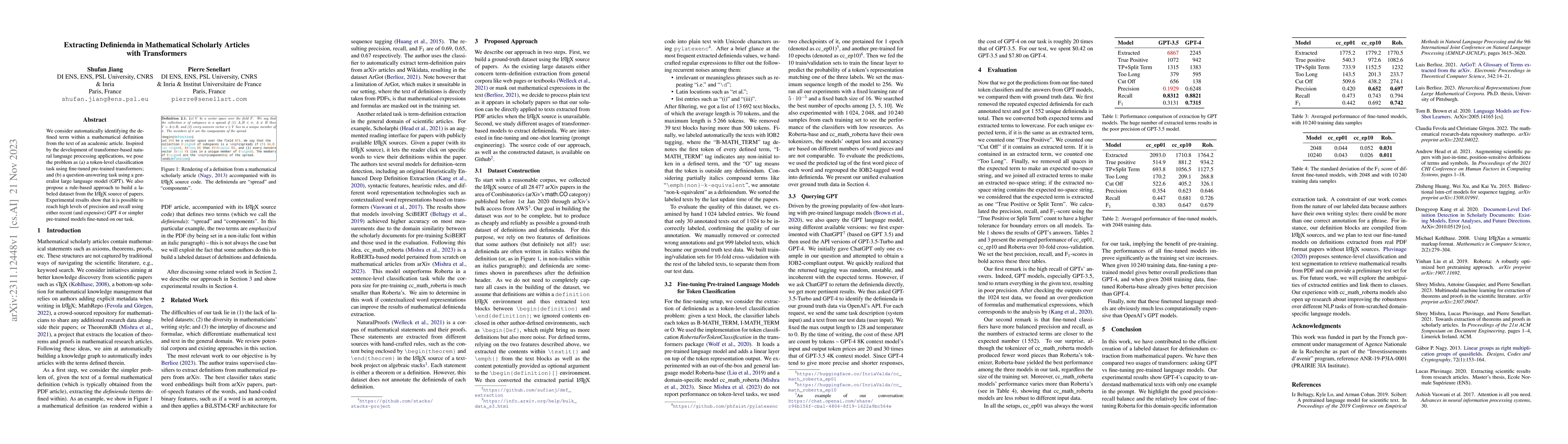 Thumbnail for Extracting Definienda in Mathematical Scholarly Articles with
  Transformers