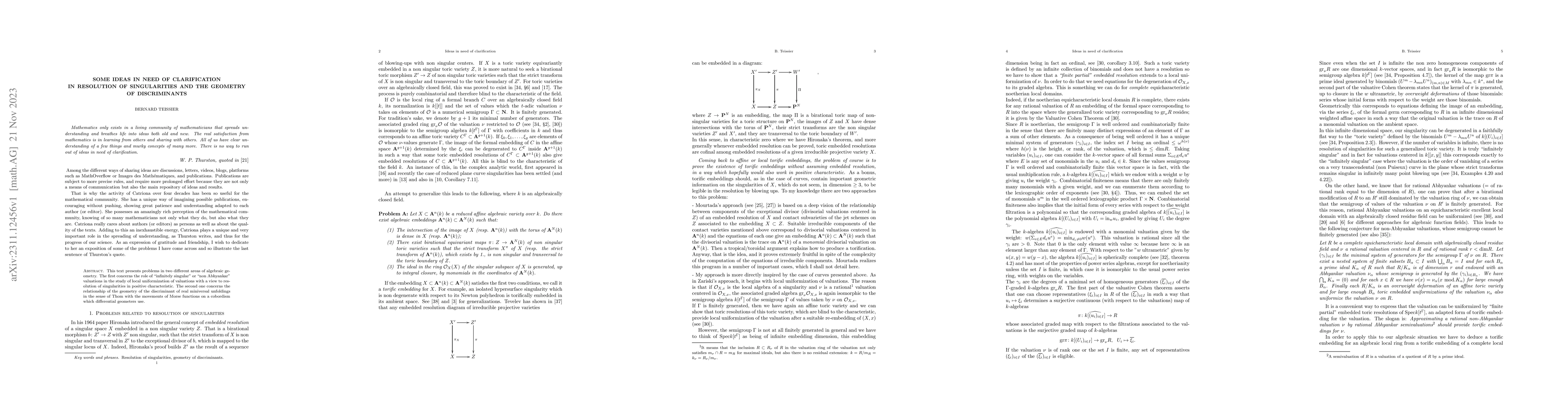 Thumbnail for Some ideas in need of clarification in resolution of singularities and
  the geometry of discriminants
