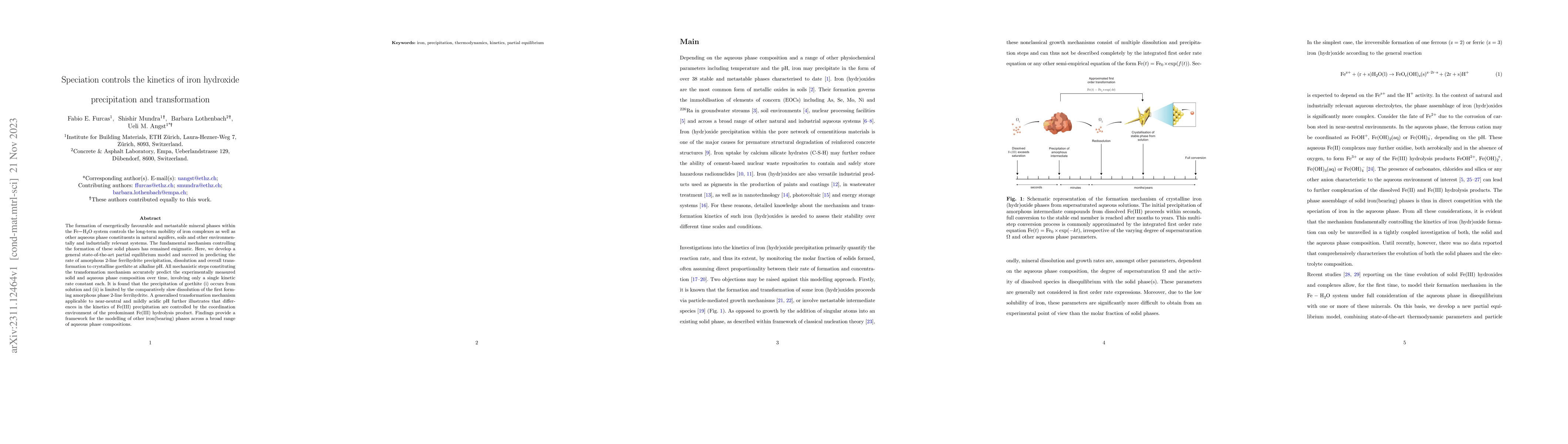 Thumbnail for Speciation controls the kinetics of iron hydroxide precipitation and
  transformation