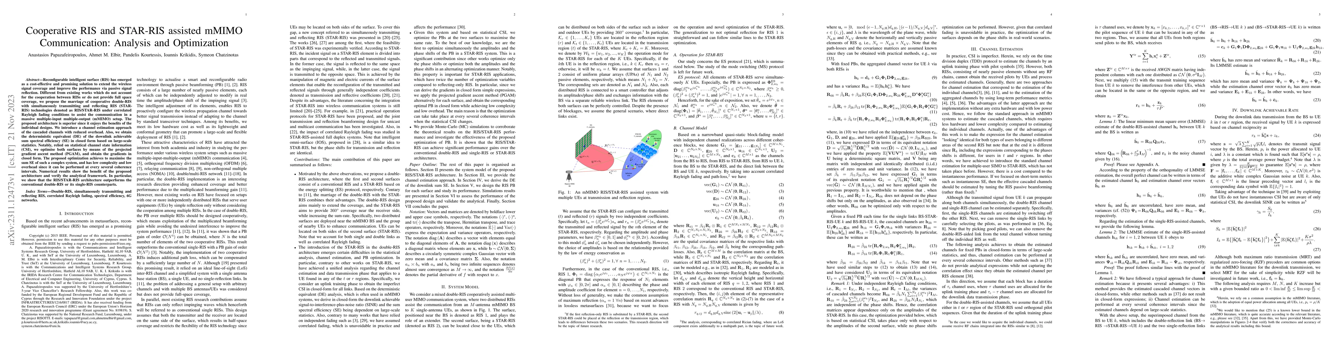 Thumbnail for Cooperative RIS and STAR-RIS assisted mMIMO Communication: Analysis and
  Optimization