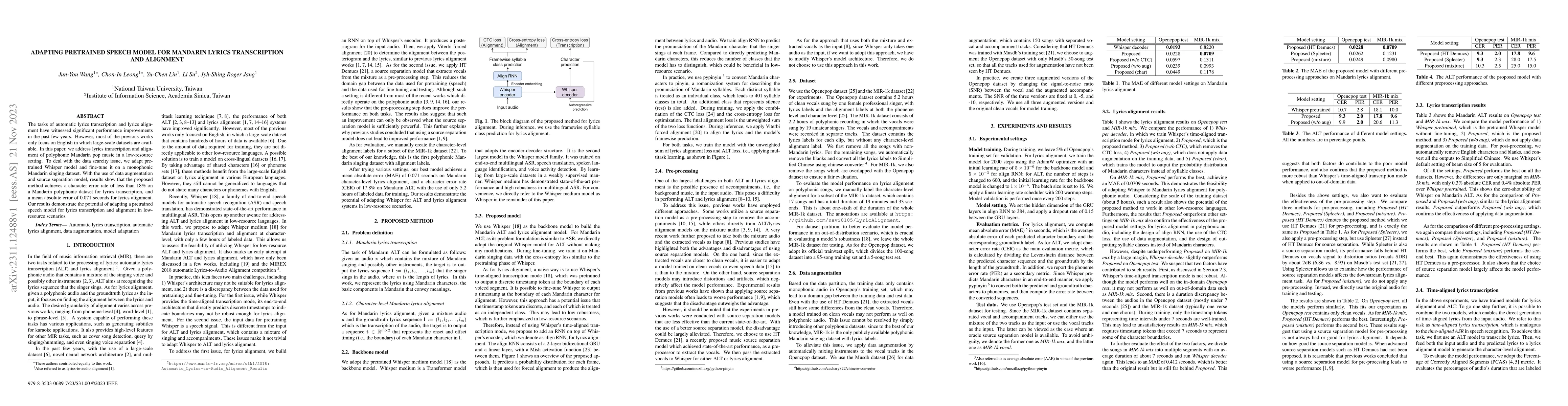 Thumbnail for Adapting pretrained speech model for Mandarin lyrics transcription and
  alignment