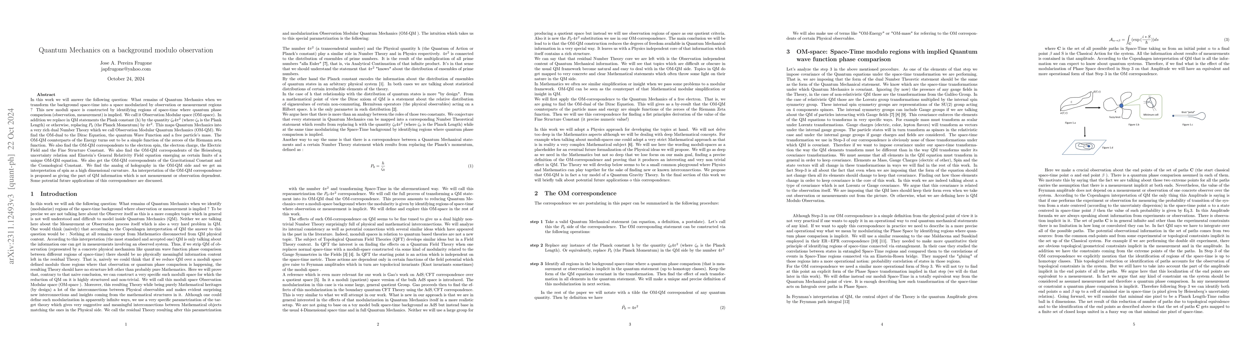 Thumbnail for Quantum Mechanics on a background modulo observation
