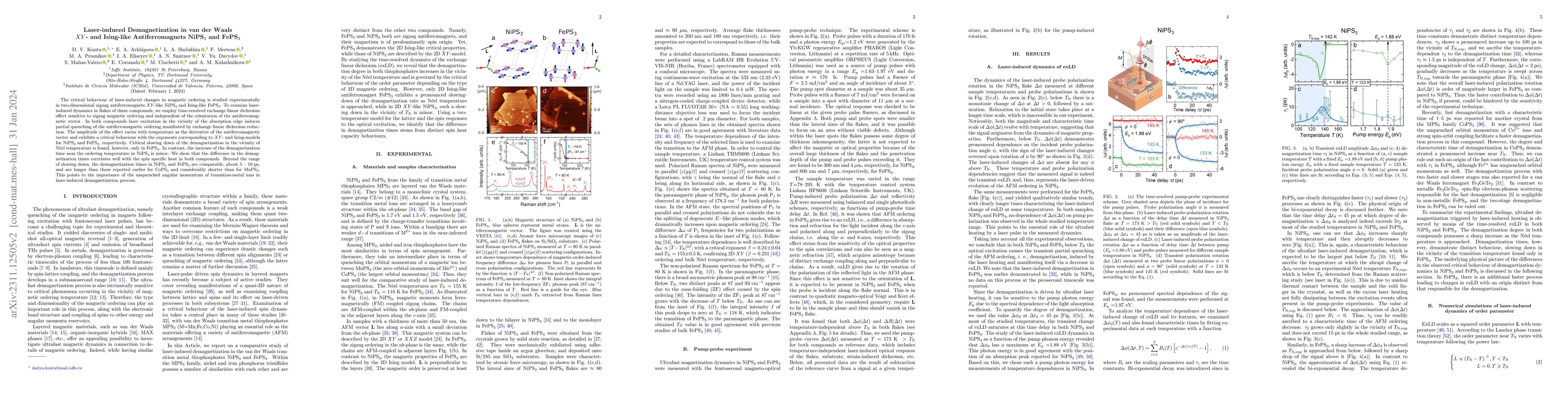 Thumbnail for Laser-induced Demagnetization in van der Waals $XY$- and Ising-like
  Antiferromagnets NiPS$_3$ and FePS$_3$