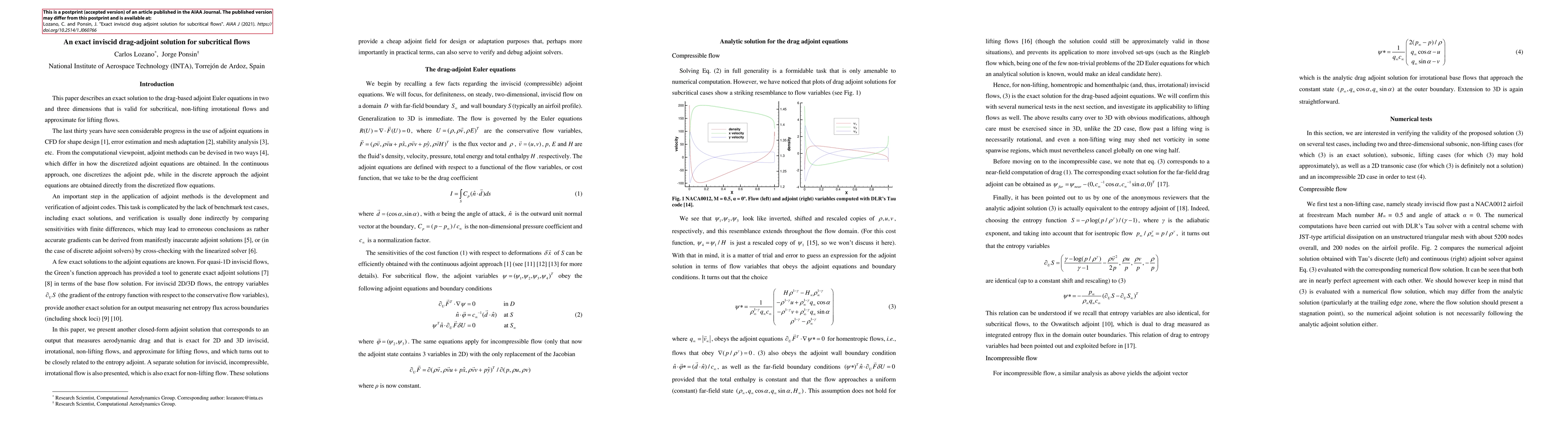 Thumbnail for Exact inviscid drag adjoint solution for subcritical flows