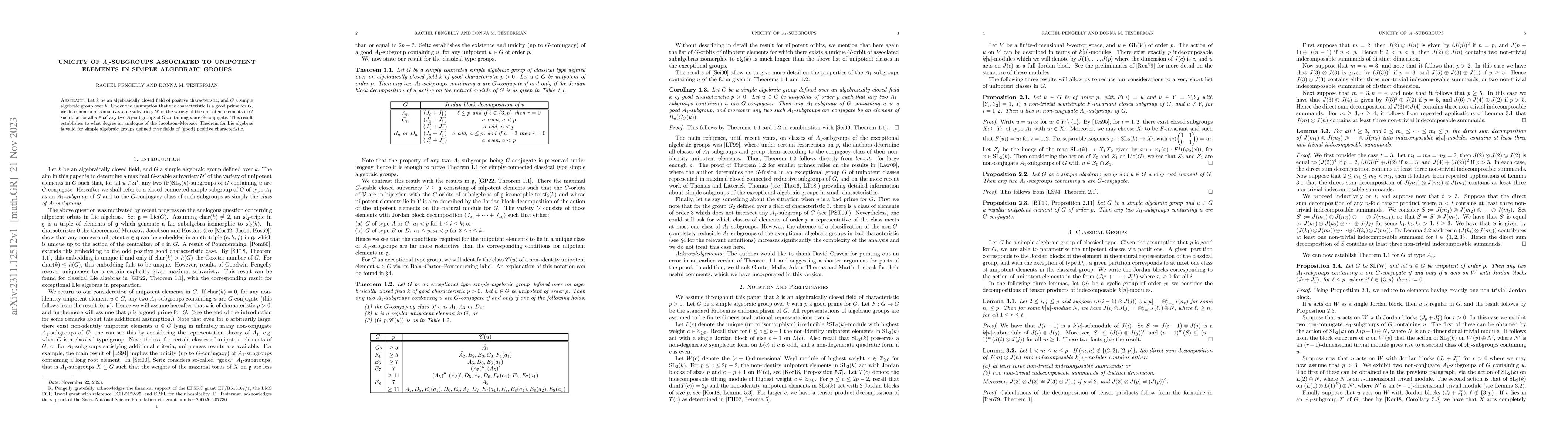 Thumbnail for Unicity of A1-subgroups associated to unipotent elements in simple
  algebraic groups