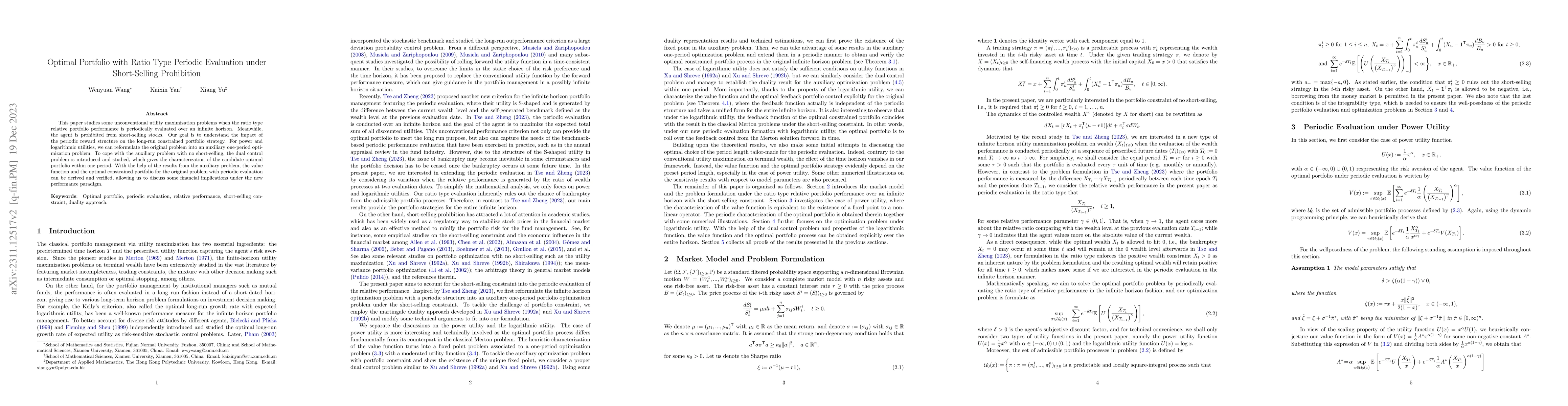 Thumbnail for Optimal Portfolio with Ratio Type Periodic Evaluation under
  Short-Selling Prohibition