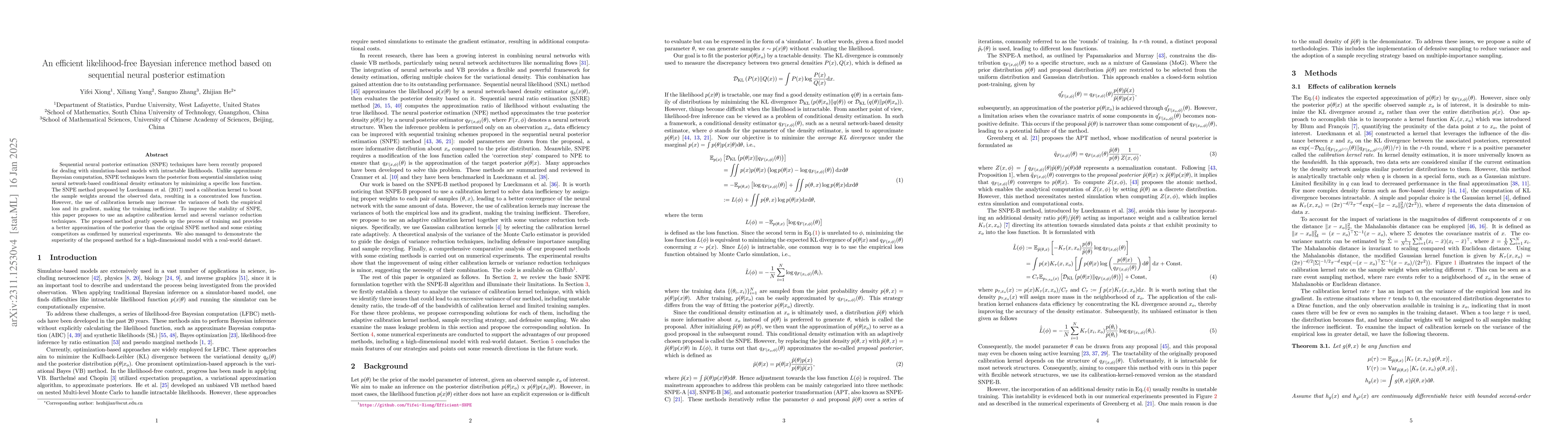Thumbnail for An efficient likelihood-free Bayesian inference method based on
  sequential neural posterior estimation
