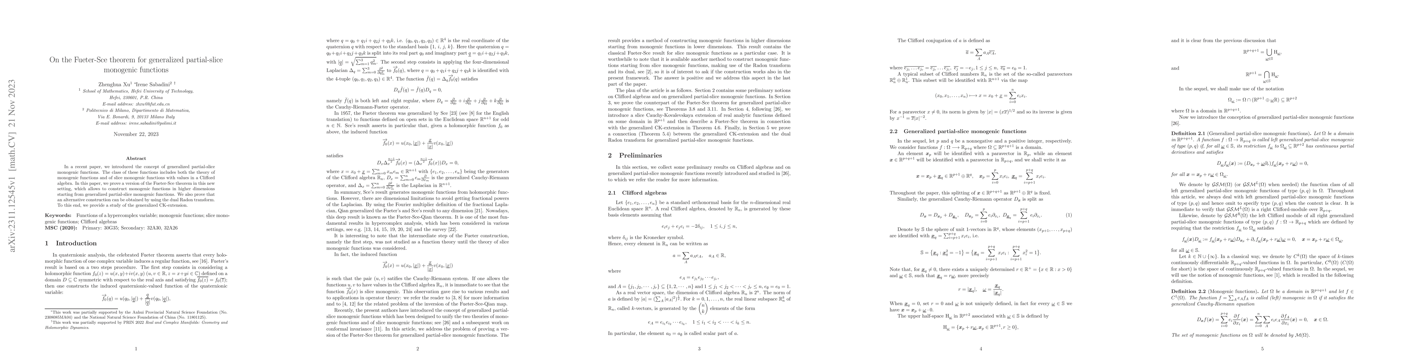 Thumbnail for On the Fueter-Sce theorem for generalized partial-slice monogenic
  functions
