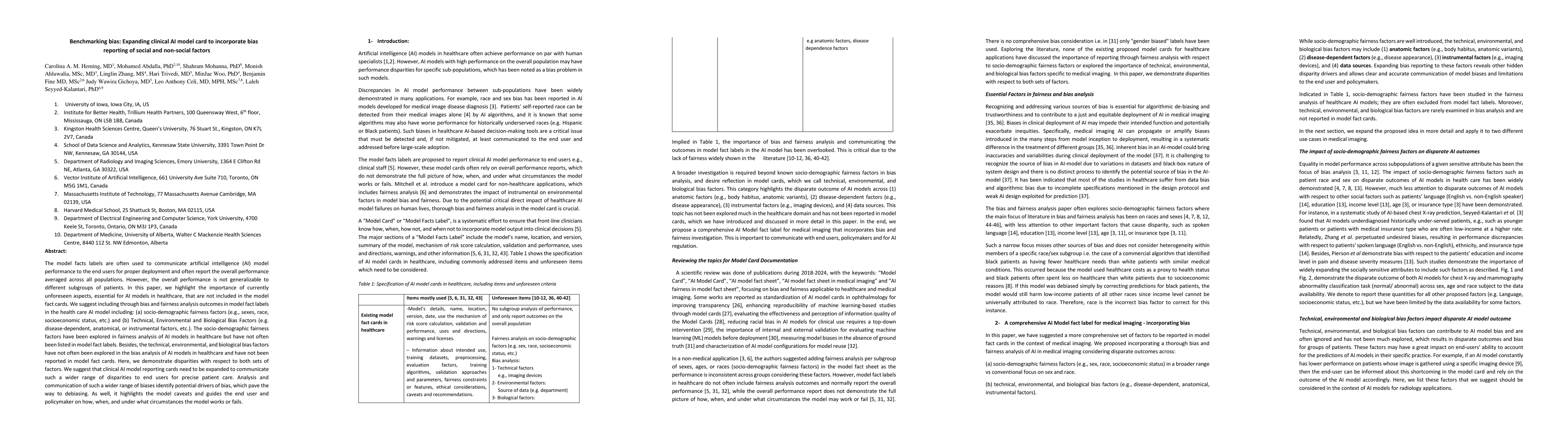 Thumbnail for Benchmarking bias: Expanding clinical AI model card to incorporate bias
  reporting of social and non-social factors