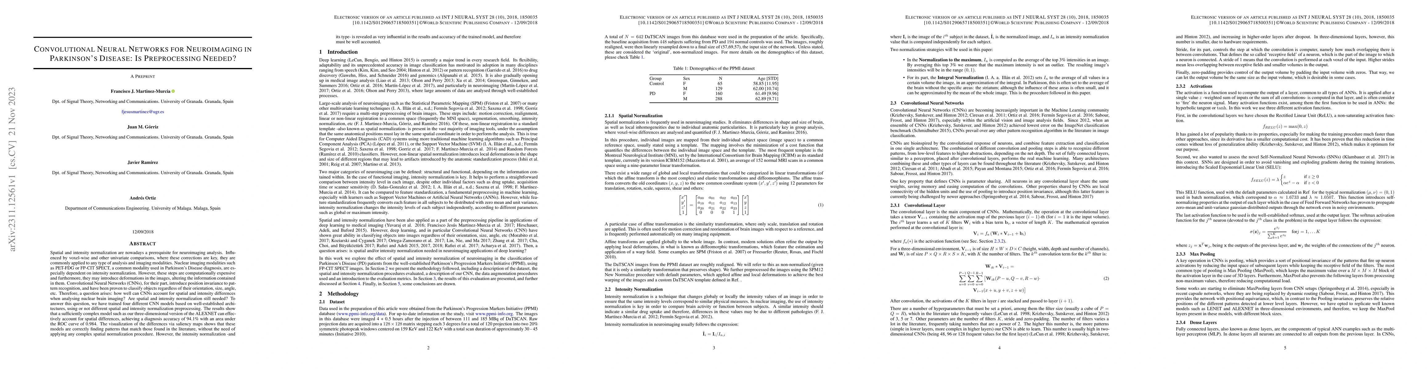 Thumbnail for Convolutional Neural Networks for Neuroimaging in Parkinson's Disease:
  Is Preprocessing Needed?