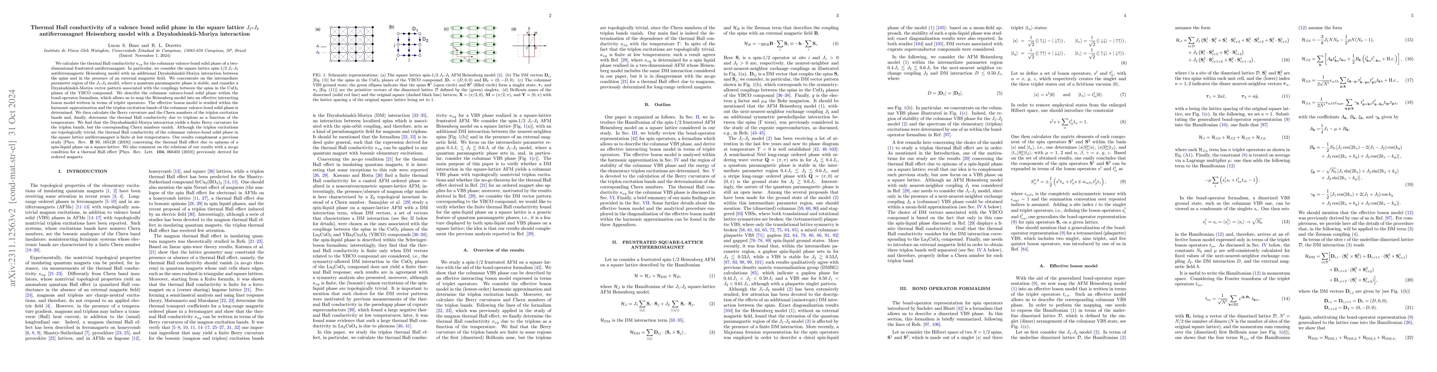 Thumbnail for Thermal Hall conductivity of a valence bond solid phase in the square
  lattice $J_1$-$J_2$ antiferromagnet Heisenberg model with a
  Dzyaloshinskii-Moriya interaction