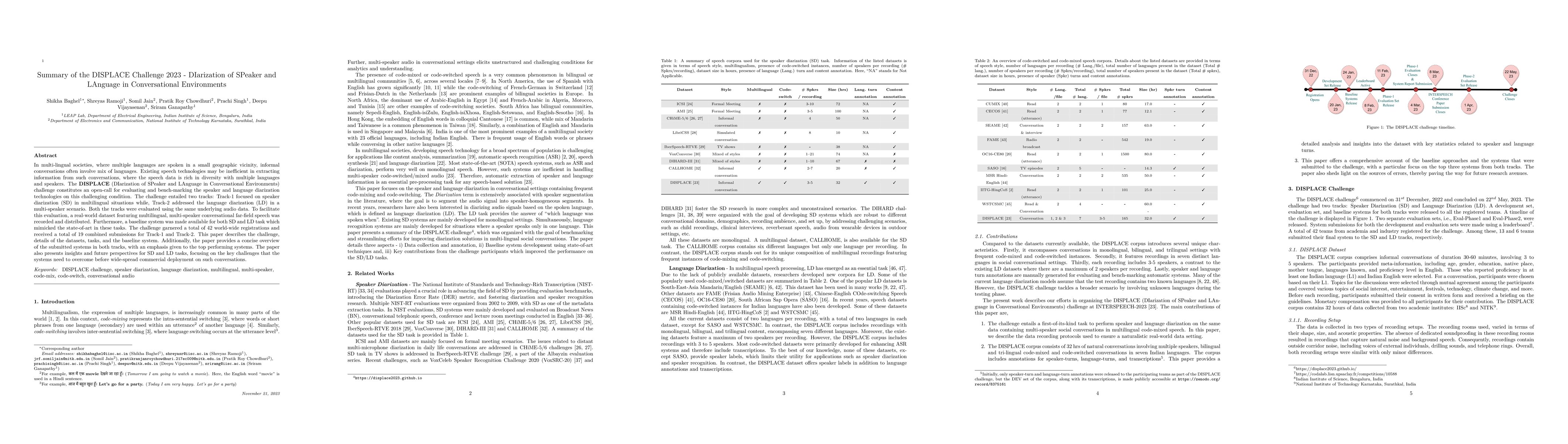 Thumbnail for Summary of the DISPLACE Challenge 2023 - DIarization of SPeaker and
  LAnguage in Conversational Environments