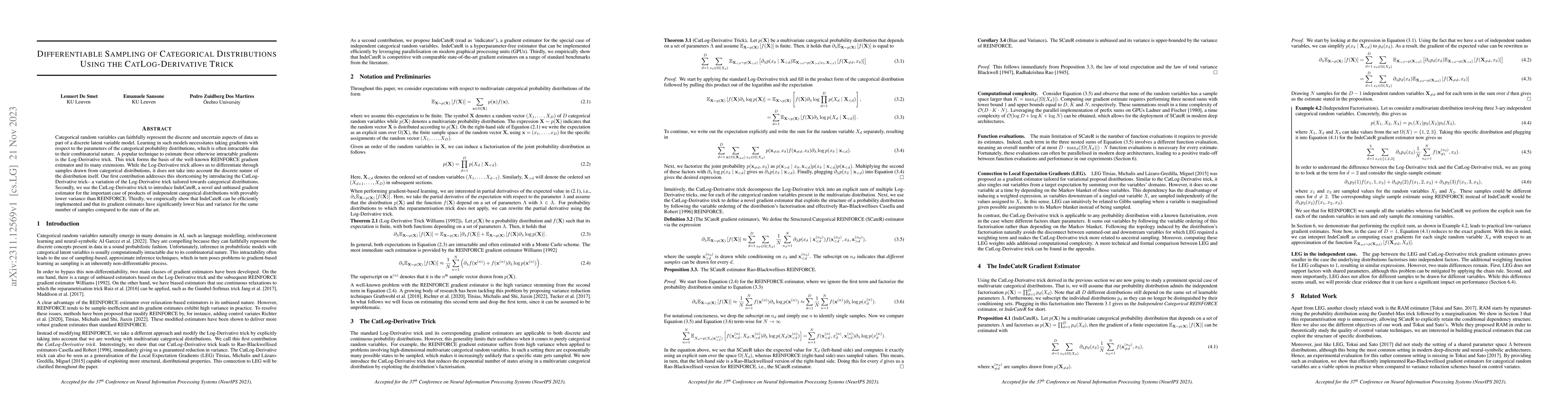 Thumbnail for Differentiable Sampling of Categorical Distributions Using the
  CatLog-Derivative Trick